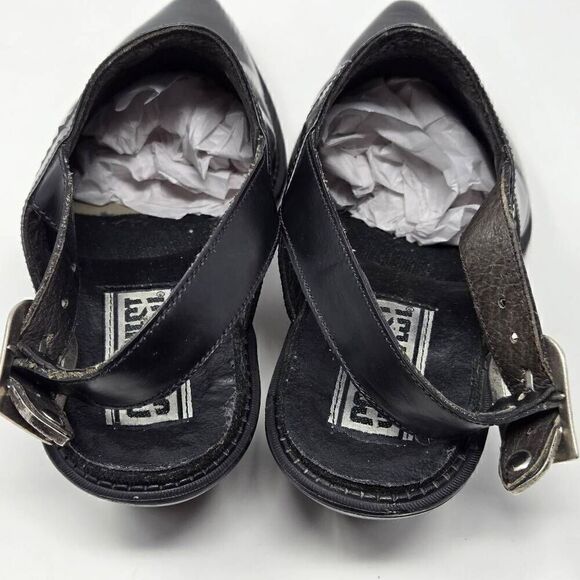 CODE WEST VINTAGE BLACK LEATHER NUBUCK SILVER BUCKLE BACK STRAP MULE WOMENS 8 M - Picture 5 of 9